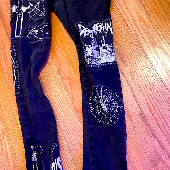 Women’s Black Dolls Kill Patchwork Punk Goth Skinny Jeans - Picture 2 of 13